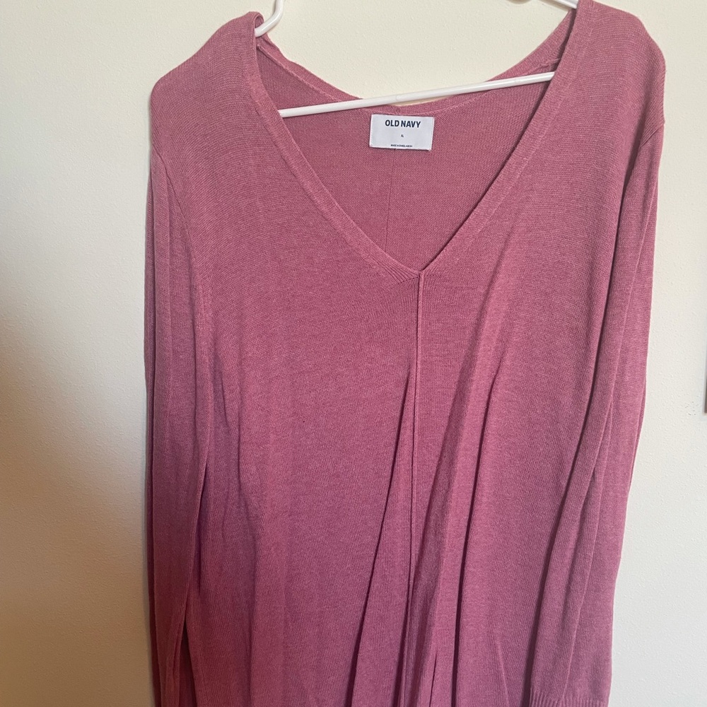 Pink V-Neck Long Sleeve Shirt